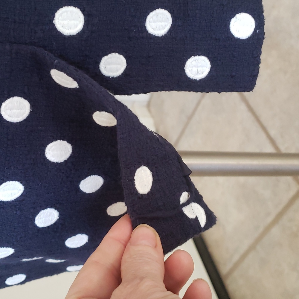 J. Crew Navy White Polka Dot Boucle Tweed Sheath Dress Sleeveless Size 6P Petite - Picture 14 of 16